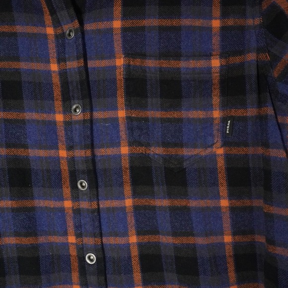 Prana Mens Flannel Shirt Small Blue Orange Plaid Long Sleeve Button Up Casual - Picture 2 of 7